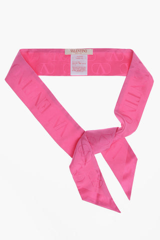 Solid Color Silk Foulard with All-Over Logo