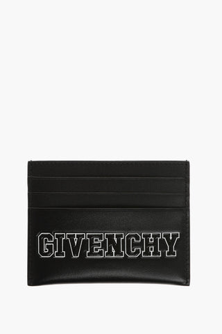 Solid Color Leather Card Holder with Contrasting Logo