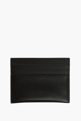 Solid Color Leather Card Holder with Contrasting Logo