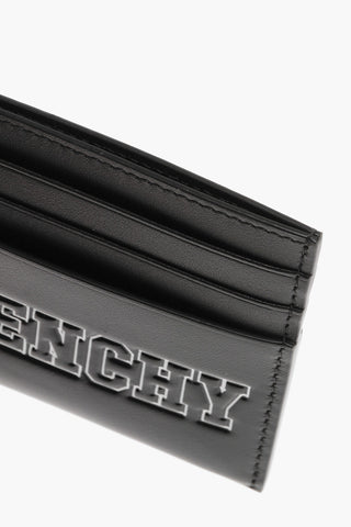 Solid Color Leather Card Holder with Contrasting Logo