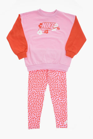 Set Rundhalsausschnitt-Sweatshirt und Leggings mit Blumenmuster