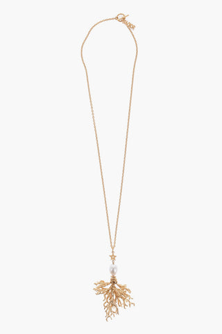 Golden-Effect Maxi Necklace with Pendant and Bead