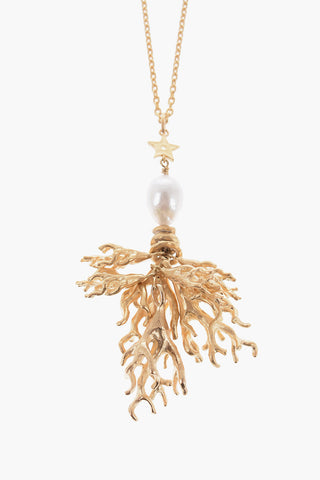 Golden-Effect Maxi Necklace with Pendant and Bead