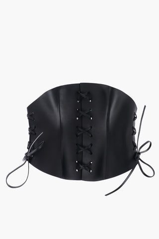 Corsetto in Pelle Lace-up con Doppia Fibbia Dorata 260mm
