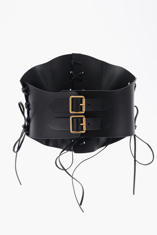 Corsetto in Pelle Lace-up con Doppia Fibbia Dorata 260mm