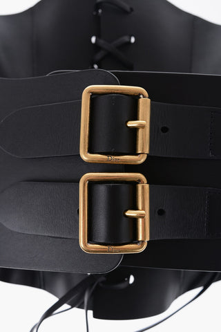 Corsetto in Pelle Lace-up con Doppia Fibbia Dorata 260mm