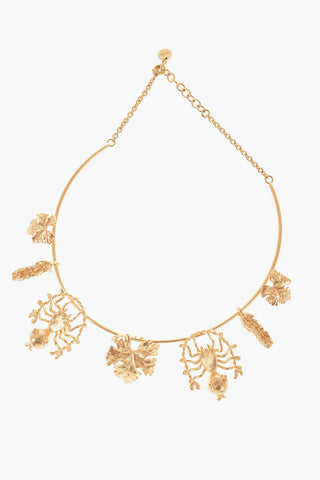 Golden-Effect MILLE FLEURS Stiff Necklace With Charm