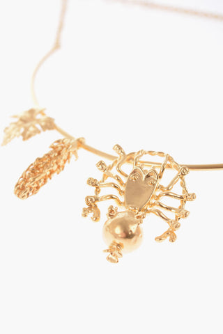Golden-Effect MILLE FLEURS Stiff Necklace With Charm