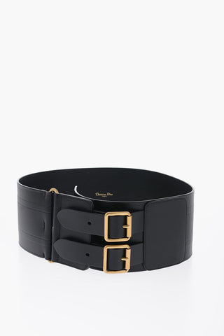Maxi Leather Waist Belt with Double Golden Buckle 100mm