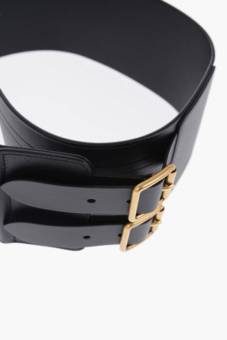 Maxi Leather Waist Belt with Double Golden Buckle 100mm