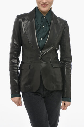 Ein-Knopf-Lederjacke mit lanzettförmigem Revers