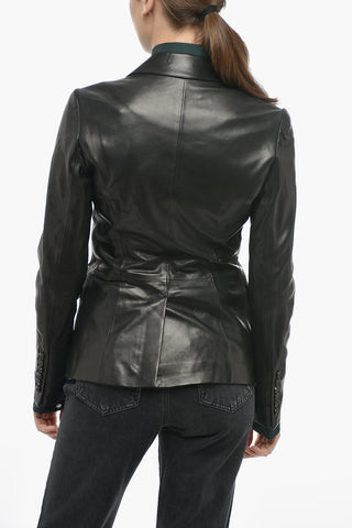Ein-Knopf-Lederjacke mit lanzettförmigem Revers