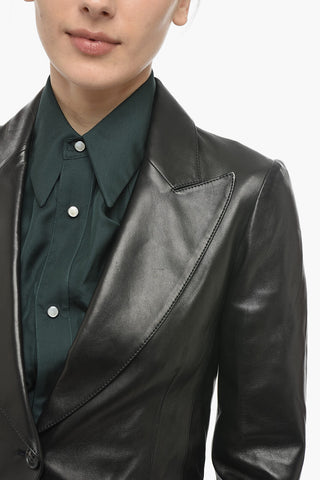 Ein-Knopf-Lederjacke mit lanzettförmigem Revers
