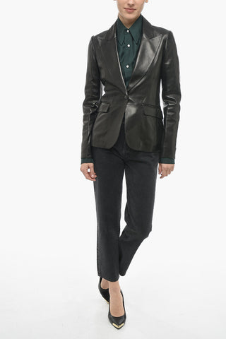 Ein-Knopf-Lederjacke mit lanzettförmigem Revers