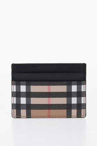 Vintage Check Motif Leather Card Holder