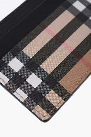 Vintage Check Motif Leather Card Holder