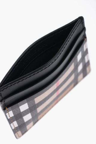 Vintage Check Motif Leather Card Holder