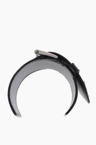 Leather Open Bangle Bracelet with Silver-Tone Buckle