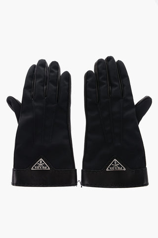 Guanti in Nylon e Pelle con Logo in Metallo