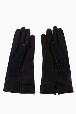 Guanti in Nylon e Pelle con Logo in Metallo