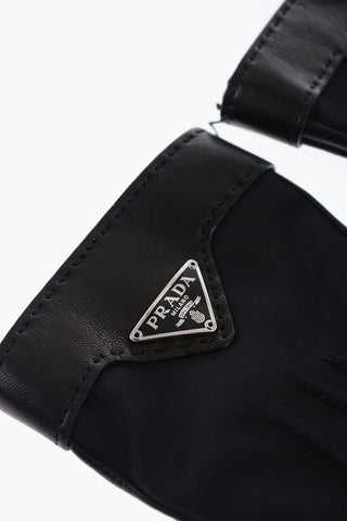 Guanti in Nylon e Pelle con Logo in Metallo