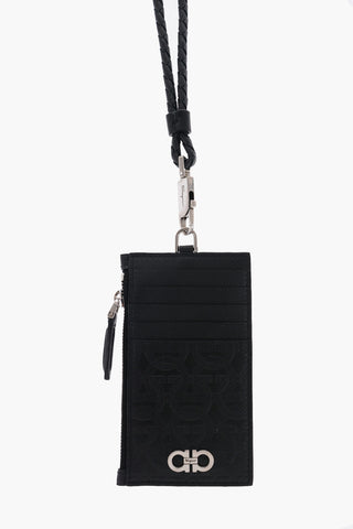 Leather GANCINI Card Holder with Embossed Logo and Removable Shoulder Strap