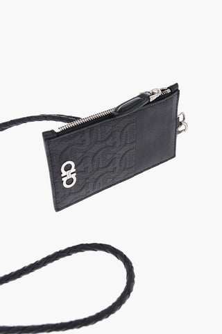Leather GANCINI Card Holder with Embossed Logo and Removable Shoulder Strap