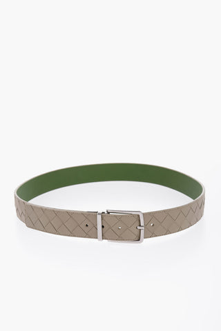 Reversible Leather Belt with Braided Motif On One Side