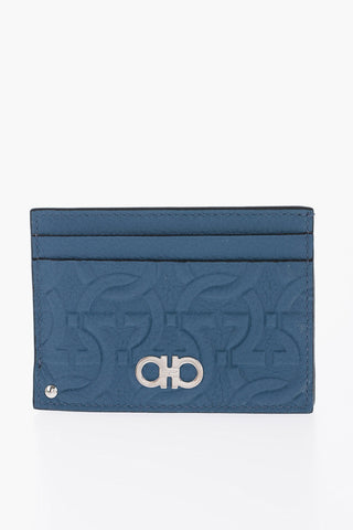 Textured Leather Card Holder with Embossed Logo