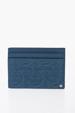 Textured Leather Card Holder with Embossed Logo