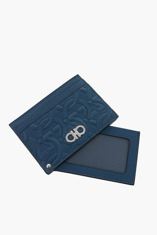 Textured Leather Card Holder with Embossed Logo