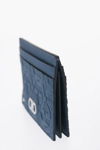 Textured Leather Card Holder with Embossed Logo