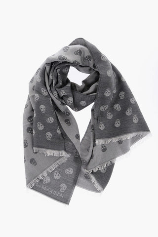 Wool and Silk Scarf with All-Over Skulls