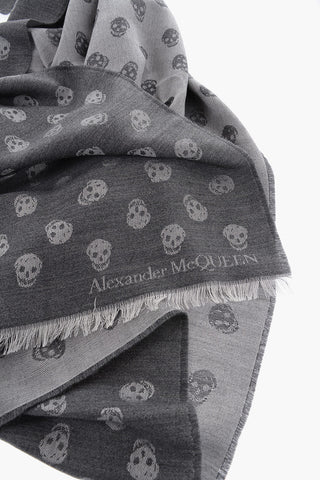 Wool and Silk Scarf with All-Over Skulls