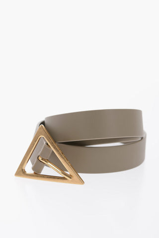 Solid Color Leather Belt with Golden Triangle Buckle 25mm