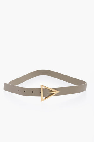 Solid Color Leather Belt with Golden Triangle Buckle 25mm