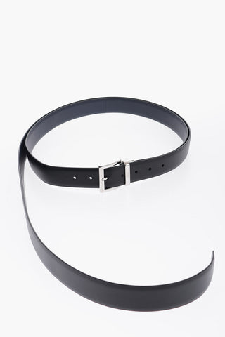 Reversible Leather Belt with Silver-Tone Buckle 35mm