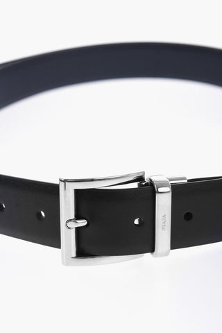 Reversible Leather Belt with Silver-Tone Buckle 35mm