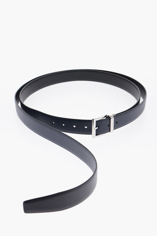 Reversible Leather Belt with Silver-Tone Buckle 35mm