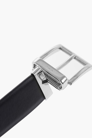 Reversible Leather Belt with Silver-Tone Buckle 35mm