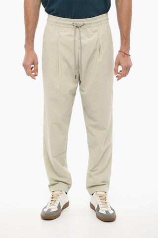 Nylon Single-Pleat Pants with Elastic Waistband