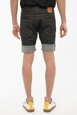 Stretch Denim Shorts with Cuffed Hem