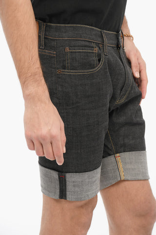 Stretch Denim Shorts with Cuffed Hem