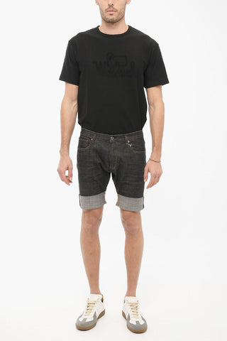 Stretch Denim Shorts with Cuffed Hem