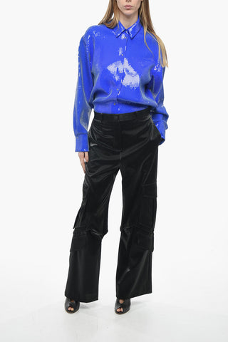 Pantaloni Cargo in Satin con Passanti