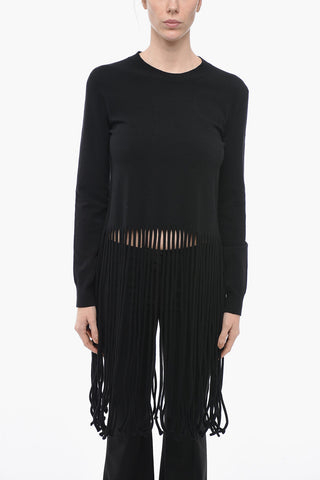 Wool Blend Sweater with Fringe Detail