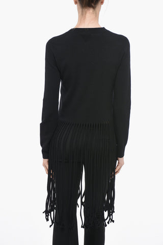 Wool Blend Sweater with Fringe Detail
