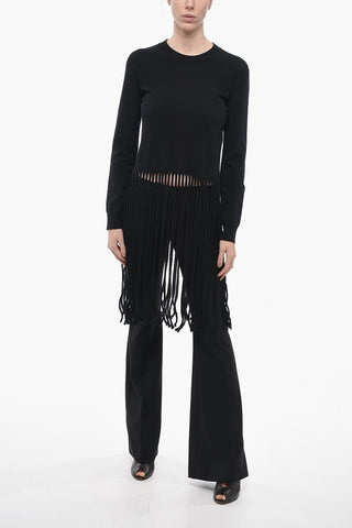 Wool Blend Sweater with Fringe Detail