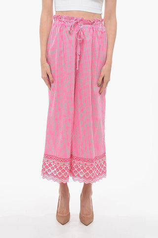 Check Print Baggy Fit Silk Blend Pants