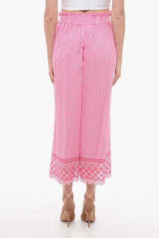Check Print Baggy Fit Silk Blend Pants